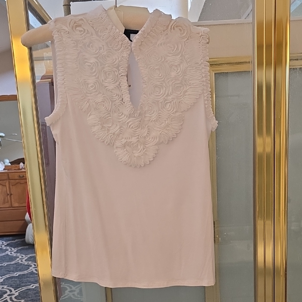 Grace Elements Tan Sleeveless Embellished Bib Collar Blouse